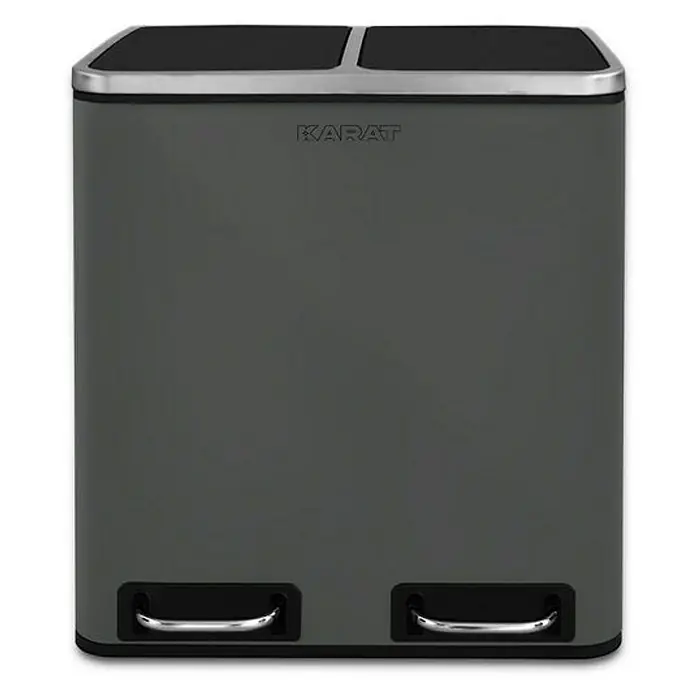 Floordirekt Standard Mülleimer Felix 2 x 30 L Anthrazit - 60 l, Edelstahl, Anthrazit - Produktfoto eines dunkelgrauen Karat-Abfalltrennsystems mit zwei Fächern und Fußpedalen für eine einfache Abfallentsorgung.