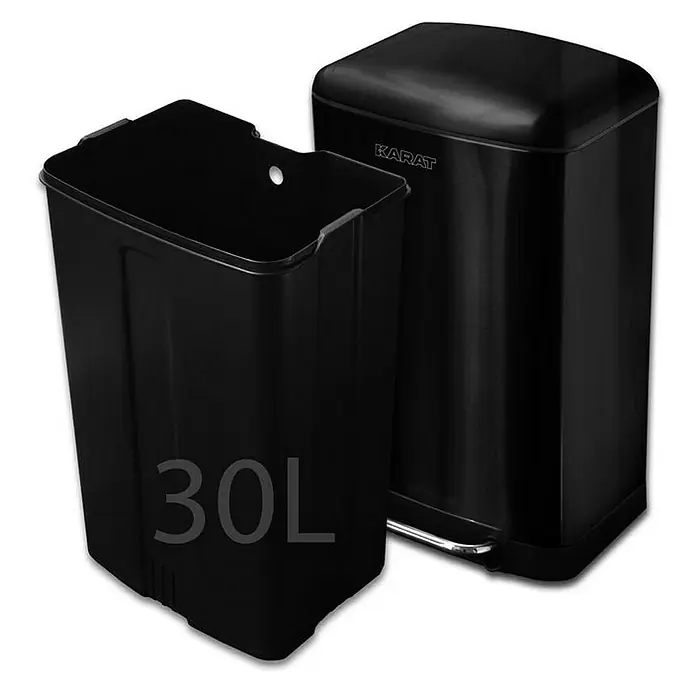 Floordirekt Standard Mülleimer Cubo 30 L Schwarz - 30 l, Edelstahl, Schwarz - Ein schwarzer Karat Treteimer mit herausnehmbarem 30L Eimer, ideal für Küche oder Bad.