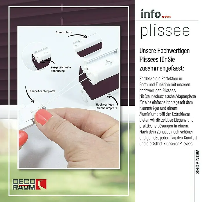 Deco-Raum Plissee ohne Bohren Basic - B x H: 80 x 150 cm, Violett - Hochwertiges Plissee mit Staubschutz, flacher Adapterplatte und Aluminiumprofil für einfache Montage und zeitlose Eleganz.