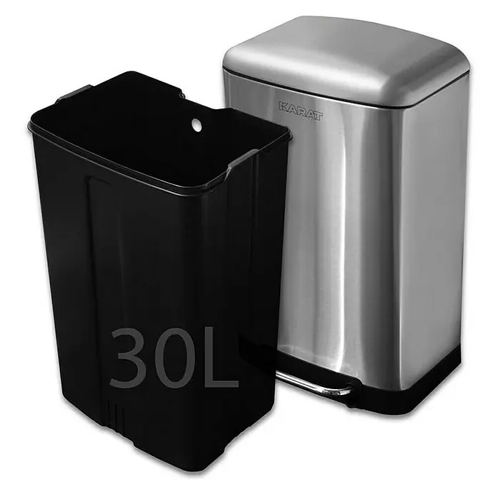 Floordirekt Standard Mülleimer Cubo 30 L Silber - 30 l, Edelstahl, Silber - Abgebildeter Karat-Treteimer mit herausnehmbarem 30-Liter-Einsatz. Gefertigt aus rostfreiem Edelstahl, ideal für Küche oder Bad.