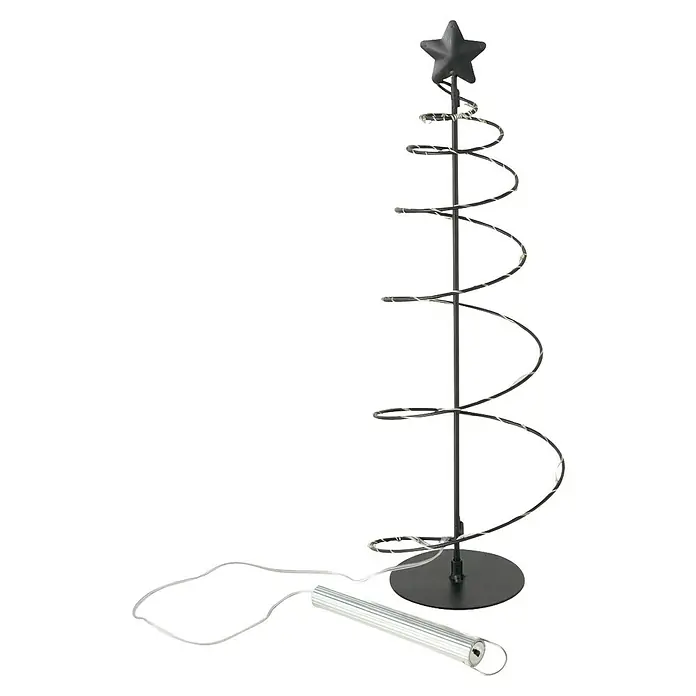 Boltze LED-Weihnachtsdekoleuchte Saturn - 13 x 13 x 40 cm, Schwarz, Metall - Ein moderner, spiralförmiger Weihnachtsbaum aus Metall mit einem Stern an der Spitze, ideal für minimalistische Weihnachtsdekoration.