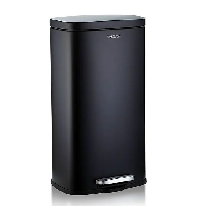 Floordirekt Standard Mülleimer Dustin 50 L Schwarz - 50 l, Edelstahl, Schwarz - Schwarzer Karat Treteimer mit rechteckigem Design und silbernem Pedal für einfache Bedienung und ein hygienisches Abfallmanagement.
