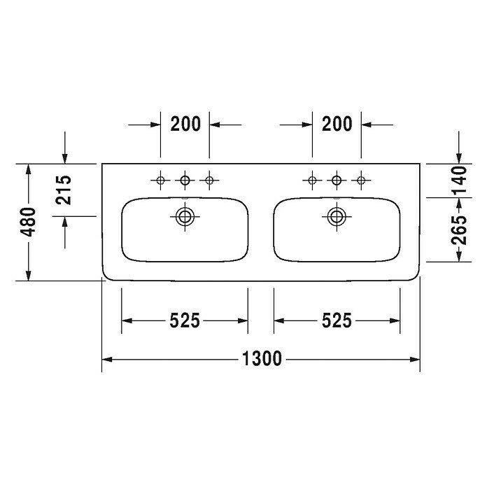 Duravit DuraStyle Doppelwaschtisch130 x 48 cm, Ohne Spezialglasur, Anzahl Hahnlöcher: 2, Mit Überlauf, Weiß Unknown