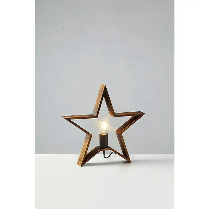 LED-Tischleuchte Estrella - L x B x H: 40,5 x 6,5 x 38,5 cm, 6 W, Braun - Stylische Sternlampe aus Holz mit warmem Licht für eine gemütliche Atmosphäre im Raum.