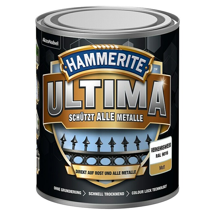 Hammerite Metall-Schutzlack ULTIMA (RAL 9016, Verkehrsweiß, 750 ml, Matt)