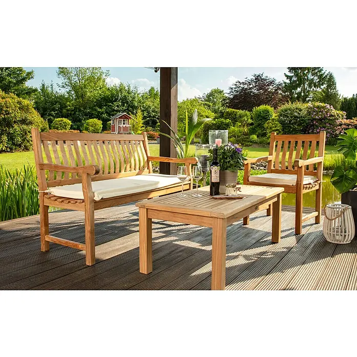 Kai Wiechmann Bankauflage - Gartenbank, Holzbank, Bank, L x B x H: 47 x 150 x 5 cm, Polyacryl, Marineblau - Holzmöbel-Set für den Garten. Das Set beinhaltet eine Bank, einen Stuhl und einen Tisch, ideal für entspannte Stunden im Freien.