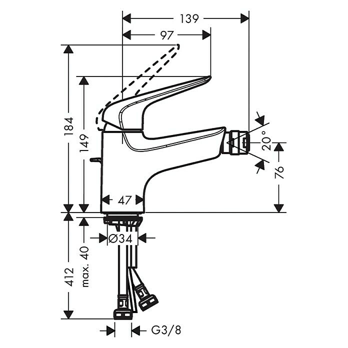 Hansgrohe Novus Bidetarmatur 70 (Chrom, Glänzend)