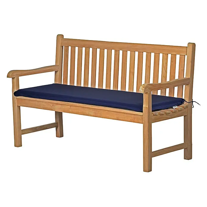 Kai Wiechmann Bankauflage - Gartenbank, Holzbank, Bank, L x B x H: 47 x 150 x 5 cm, Polyacryl, Marineblau - Eine Gartenbank aus Teakholz mit einer marineblauen Sitzauflage bietet eine stilvolle und bequeme Sitzgelegenheit im Freien.
