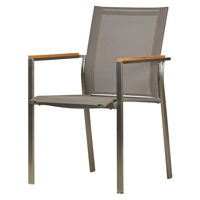 Kai Wiechmann Gartenstuhl - Stapelbar, Silber, B x T x H: 57 x 56 x 87 cm - Grauer Gartenstuhl mit Armlehnen aus Holz und Metallrahmen, ideal für Terrasse und Garten. Komfortabel und stilvoll gestaltet.