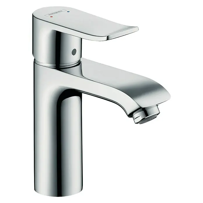 Hansgrohe Metris Waschtischarmatur 110 - Chrom, Glänzend - Nahaufnahme einer glänzenden, modernen Armatur aus Chrom. Perfekt für jedes Badezimmer, bietet sie Stil und Funktionalität.