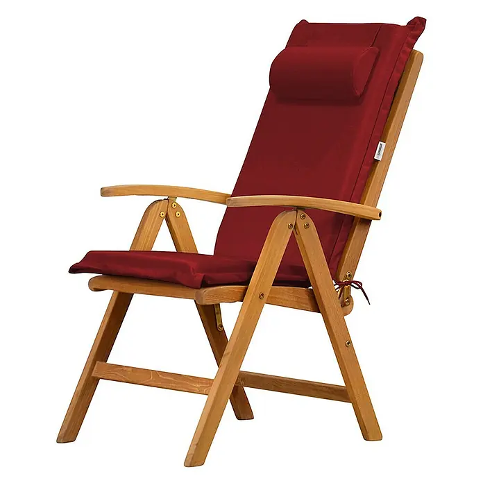 Kai Wiechmann Liegenauflage - Sonnenliege, Hochlehner, Relaxchair, L x B x H: 49 x 36 x 6 cm, Polyacryl, Bordeauxrot - Eine moderne, klappbare Gartenliege aus Holz mit rotweinfarbenen Polstern für maximalen Komfort und stilvolle Entspannung im Freien.