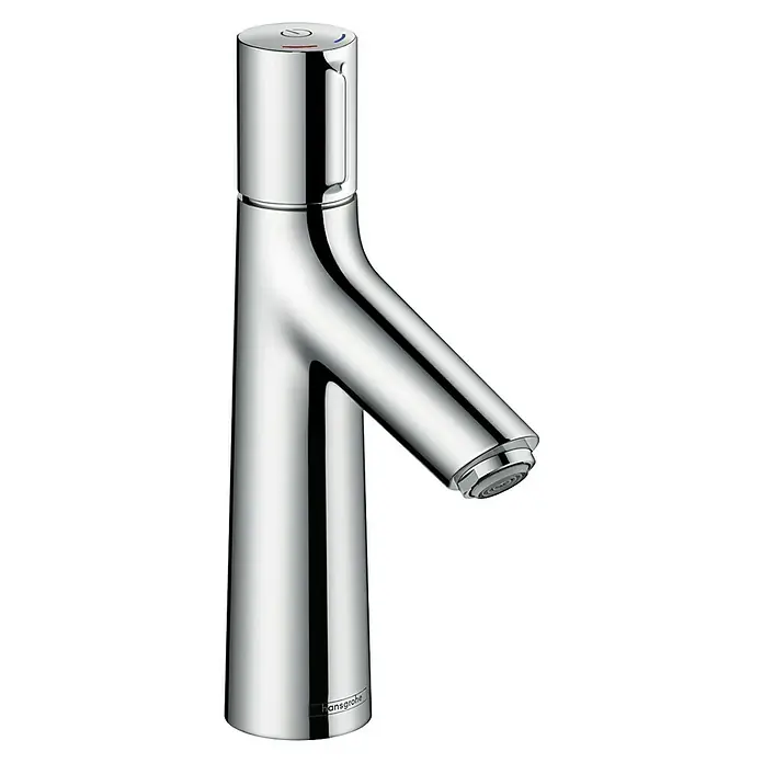 Hansgrohe Talis Select Waschtischarmatur S 100 - Chrom, Glänzend - Nahaufnahme einer glänzenden Hansgrohe Armatur vor schwarzem Hintergrund. Modernes Design für stilvolle Badezimmer.