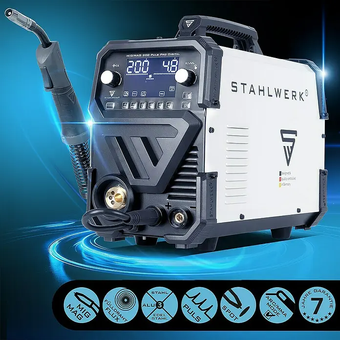 STAHLWERK Schutzgas-Schweißgerät MIG MAG 200 Spot Puls Pro Digital IGBT 200 A -  - Das STAHLWERK MIG/MAG 200 PULS PRO DIGITAL Schweißgerät: Hochwertige Schweißlösung für professionelle Ergebnisse mit präziser Steuerung.