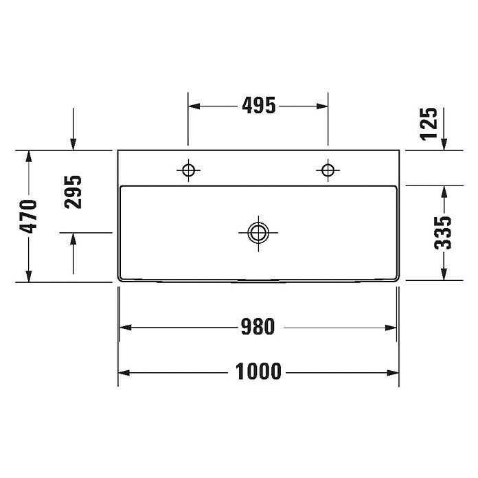 Duravit DuraSquare Doppelwaschtisch100 x 47 cm, Ohne Spezialglasur, Hahnloch: Mitte, Ohne Überlauf, Weiß, Geschliffen Unknown