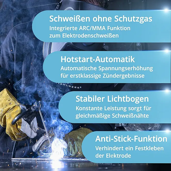 STAHLWERK WIG-Schweißgerät Schutzgas Schweißgerät AC/DC WIG 200 Puls Pro Digital Vollausstattung -  - Schweißgerät mit ARC/MMA Funktion zum Elektrodenschweißen, Hotstart-Automatik, stabilem Lichtbogen und Anti-Stick-Funktion für optimale Ergebnisse.