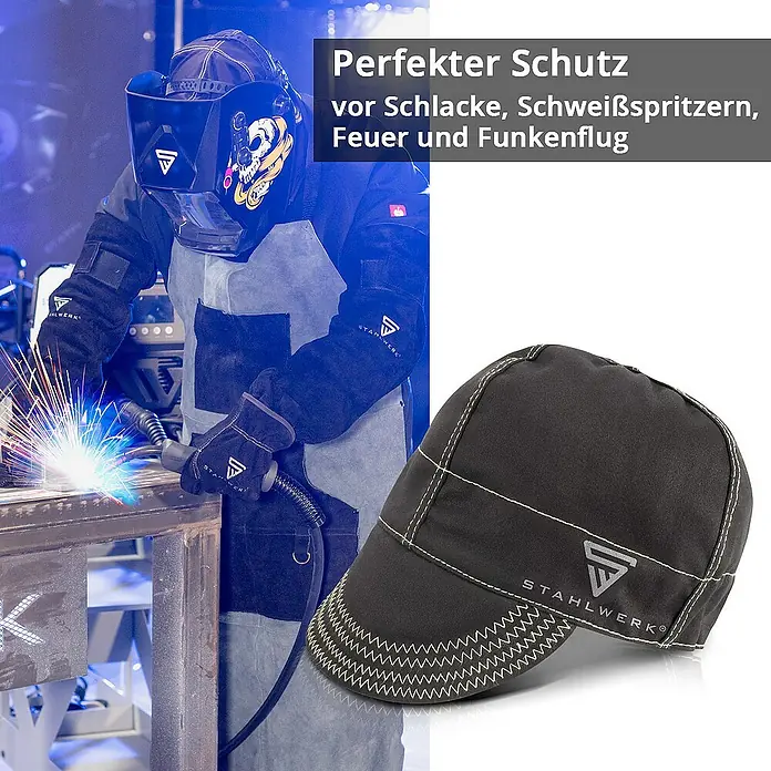 STAHLWERK Schutzhelm Schweißkappe -  - Schweißer in Schutzkleidung mit Stahlwerk-Kappe.