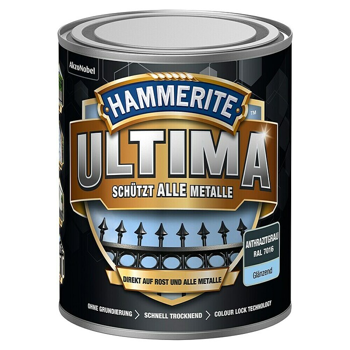 Hammerite Metall-Schutzlack ULTIMA (RAL 7016, Anthrazitgrau, 750 ml, Glänzend)