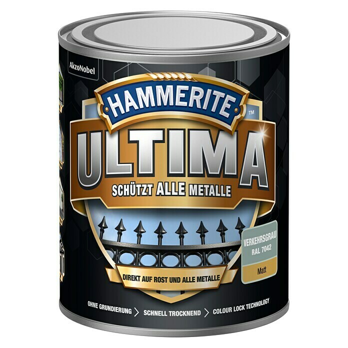 Hammerite Metall-Schutzlack ULTIMA (RAL 7042, Verkehrsgrau, 750 ml, Matt)