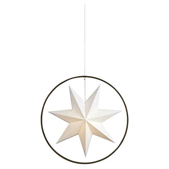 Markslöjd Pendelleuchte Speranza - Ø x H: 50 x 17 cm, Weiß/Grau - Weihnachtsstern mit goldenem Ring. Der Stern ist weiß und hat eine zarte Beleuchtung.