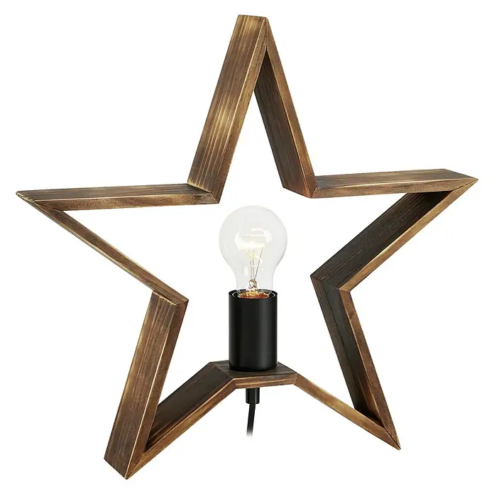 LED-Tischleuchte Estrella - L x B x H: 40,5 x 6,5 x 38,5 cm, 6 W, Braun - Sternförmige Holztischleuchte mit Glühbirne für eine gemütliche Beleuchtung.