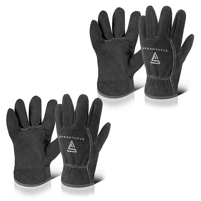 STAHLWERK Arbeitshandschuhe 2 x Schweißerhandschuhe -  - Stahlwerk Schweißerhandschuhe, ein robustes Paar Handschuhe für Schweißarbeiten mit verstärkten Nähten und dem Stahlwerk Logo.