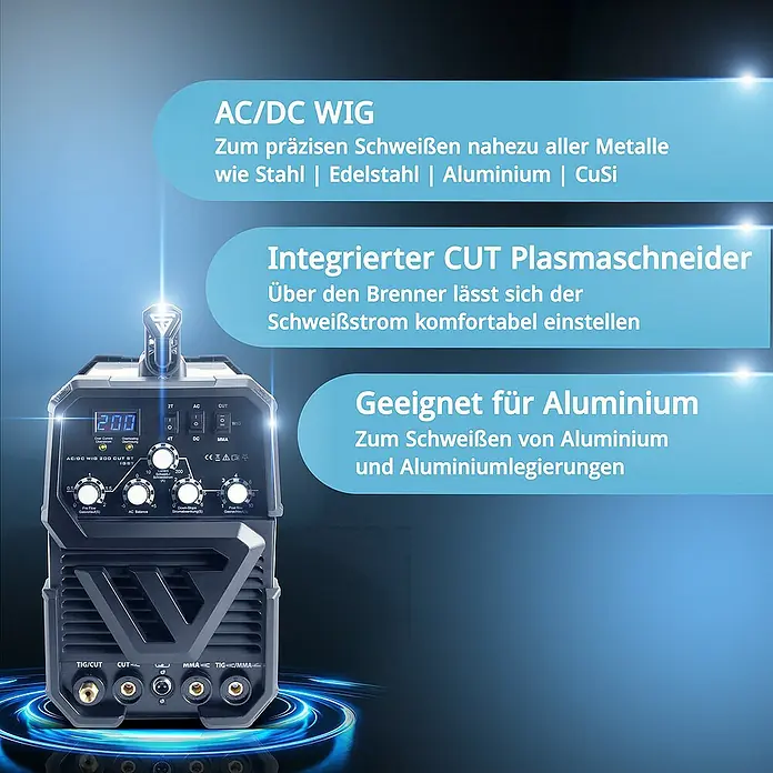 STAHLWERK Kombi-Schweißgerät Schweißgerät AC DC Wig 200 ST Vollausstattung -  - AC/DC WIG Schweißgerät mit integriertem CUT Plasmaschneider, geeignet für Aluminium und viele Metalle.