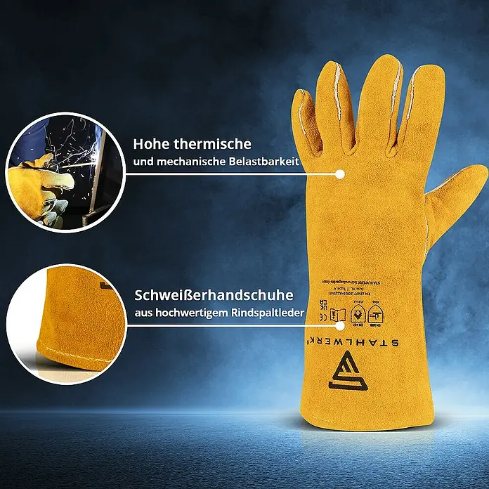 STAHLWERK Arbeitshandschuhe Schweißer Handschuhe -  - Hochwertiger Schweißerhandschuh aus Rindspaltleder von STAHLWERK. Bietet hohe thermische und mechanische Belastbarkeit für optimalen Schutz beim Schweißen.