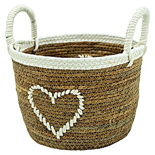 Korb Herz (Ø x H: 25 x 19 cm, Natur/Creme)