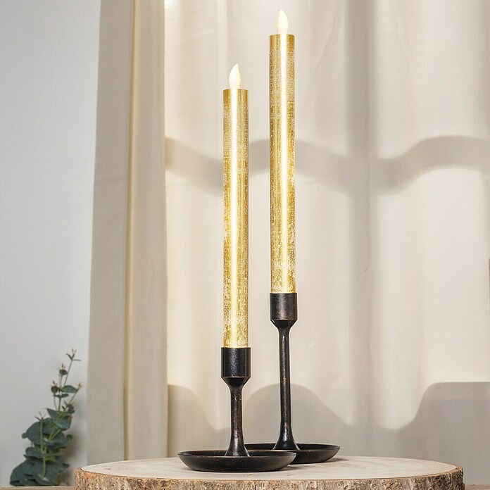 LED-Stabkerzen (Ø x H: 2 x 25 cm, Rot/Gold, 2 Stk.) | BAUHAUS