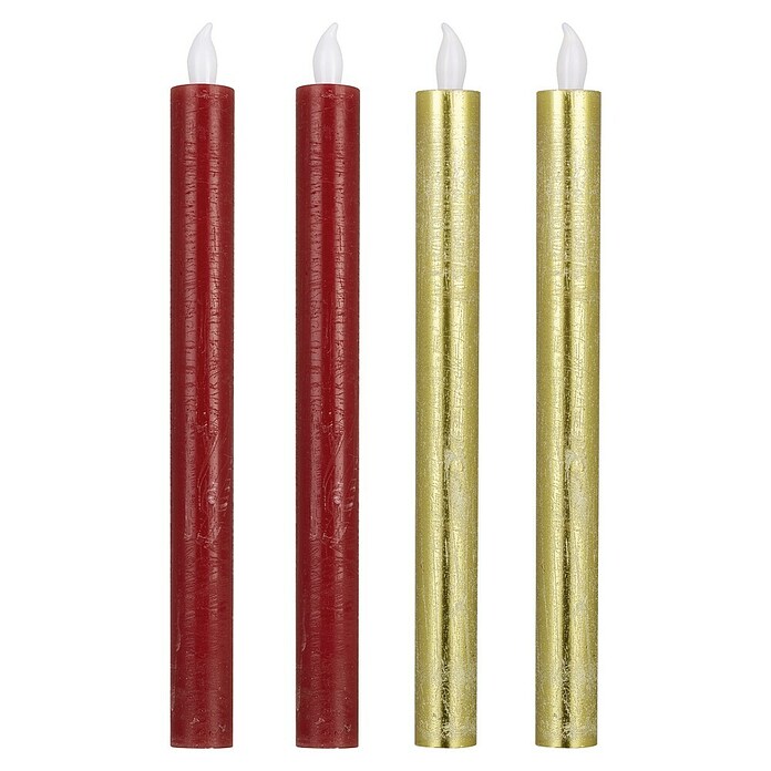 LED-Stabkerzen (Ø x H: 2 x 25 cm, Rot/Gold, 2 Stk.) | BAUHAUS