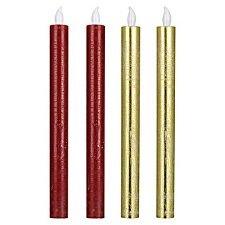 LED-Stabkerzen (Ø x H: 2 x 25 cm, Rot/Gold, 2 Stk.)