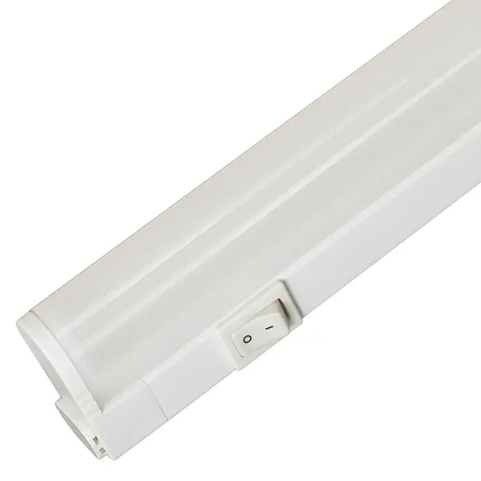 Müller-Licht LED-Unterbauleuchte Linex Switch Tone 85 - L x B x H: 84 x 2,8 x 3,6 cm, Lichtfarbe: Neutralweiß, 13 W, 220 V - 240 V - Eine weiße Unterbauleuchte mit einem Schalter an der Seite für einfache Bedienung in Küche oder Werkstatt.