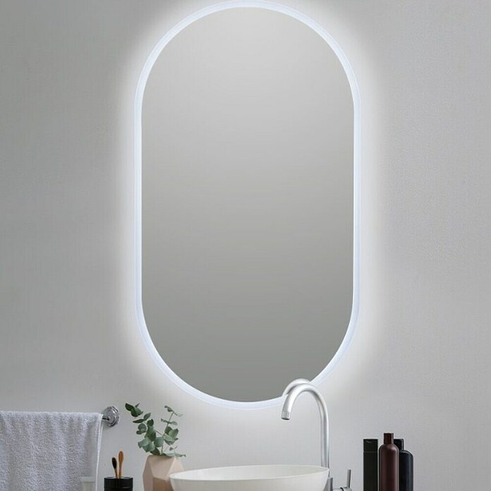 Bath Stage Espejo con luz LED B-950 (50 x 90 cm, Ácido, Ovalada) | BAUHAUS