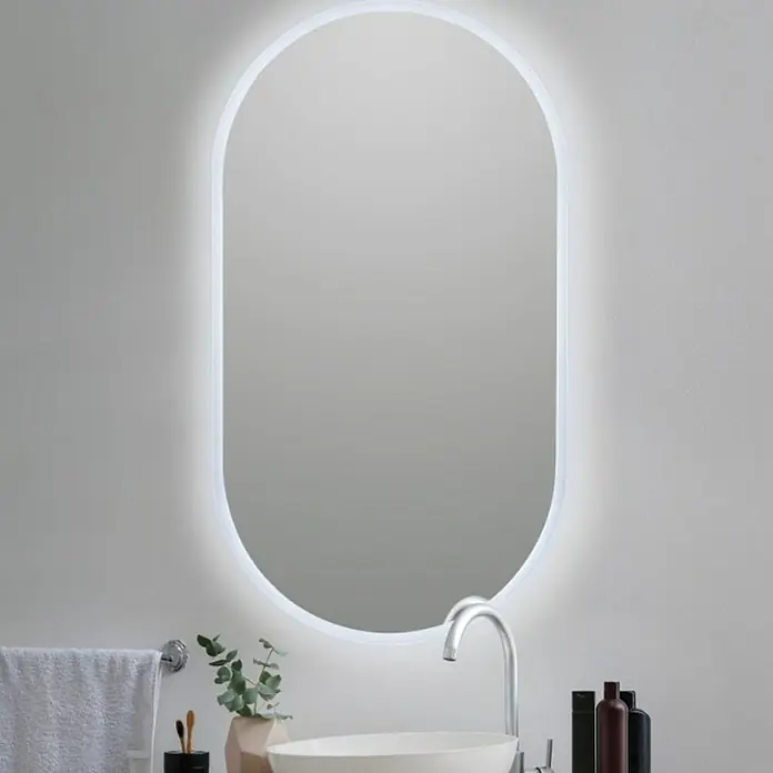 Bath Stage Espejo con luz B-950 - 50 x 90 cm, Ácido, Ovalada - Un elegante espejo ovalado con iluminación LED integrada que mejora el baño. La iluminación proporciona un ambiente agradable.