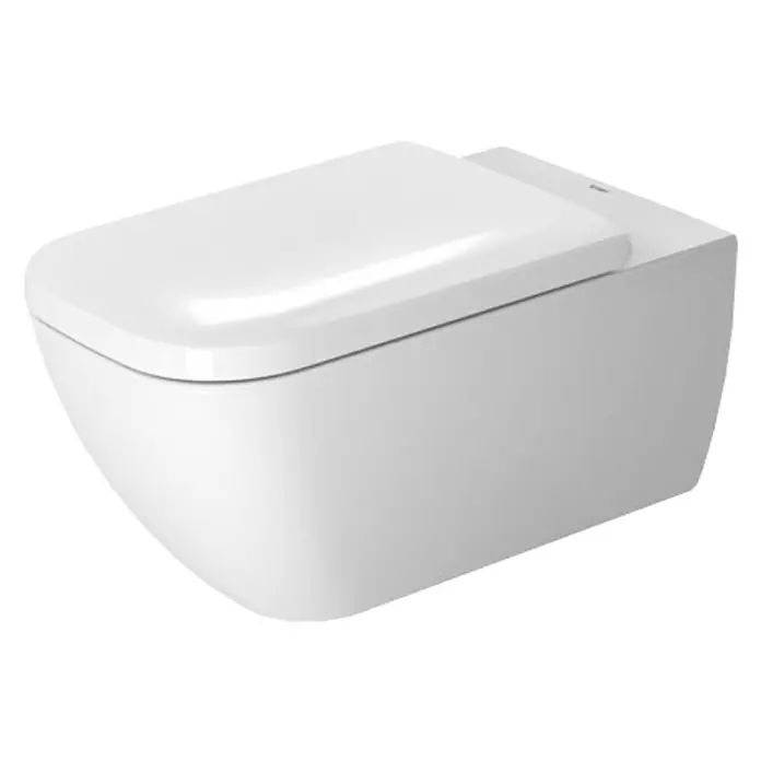 Duravit Happy D.2 Wand-WC Typ 3 - Spülrandlos, Mit schmutzabweisender Glasur, Spülform: Tief, WC Abgang: Waagerecht, Weiß - Abgebildete, wandhängende Duravit D-Neo Toilette in strahlendem Weiss, die Eleganz und moderne Funktionalität vereint.