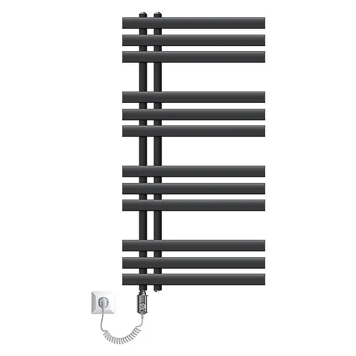 LuxeBath Elektro-Badheizkörper Design Handtuchheizkörper Handtuchwärmer Elektrisch mit Heizstab 300W - B x H: 50 x 100 cm - Design-Heizkörper in Anthrazit mit horizontalen Heizstäben und seitlichen Vertikalstäben. Inklusive Stecker für einfache Installation.