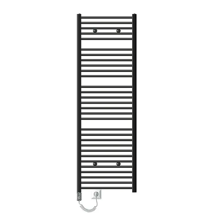 LuxeBath Elektro-Badheizkörper Handtuchwärmer Elektrisch Seitenanschluss mit Heizstab 900W gebogen - B x H: 60 x 180 cm - Schwarzer beheizter Handtuchhalter mit zahlreichen Sprossen, ideal für Badezimmer, für warme und trockene Handtücher.