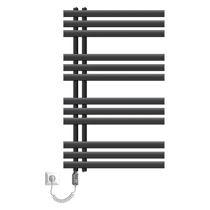 LuxeBath Elektro-Badheizkörper Design Handtuchheizkörper Handtuchwärmer Elektrisch mit Heizstab 300W - B x H: 60 x 100 cm - Elektrischer Handtuchwärmer in Anthrazit mit horizontalen Heizstäben und seitlichen Säulen zur Wandmontage.