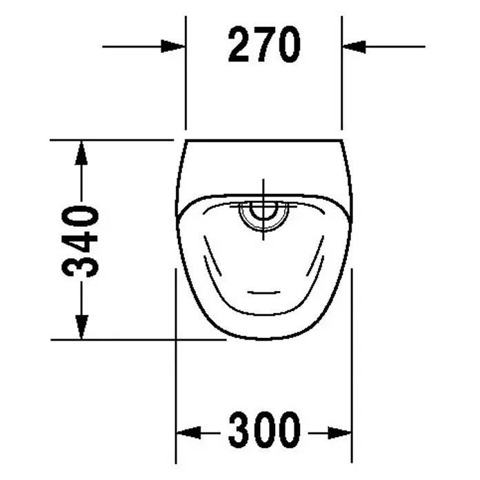Duravit DuraStyle Urinal - Ohne Spülrand, Unbeschichtet, Wasserlos, Farbe: Weiß, Ohne Zielobjekt, Ohne Urinaldeckel - Detaillierte Skizze eines Wand-WCs mit Maßangaben (270 mm Breite, 340 mm Höhe, 300 mm Tiefe) für Badplanung und Installation.