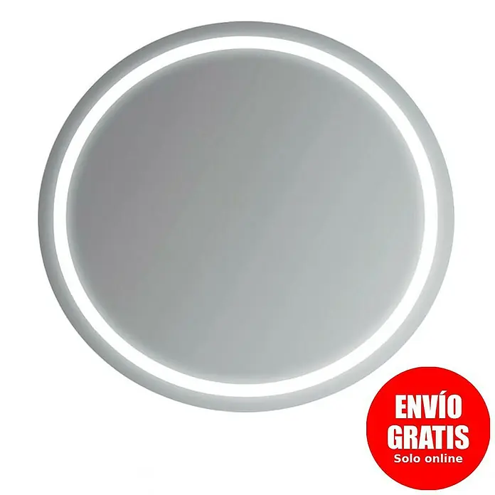 Bath Stage Espejo con luz B-920 - Diámetro: 60 cm, Blanco frío - Imagen de un espejo redondo con iluminación LED integrada, ideal para baños o dormitorios. La luz crea un ambiente agradable.