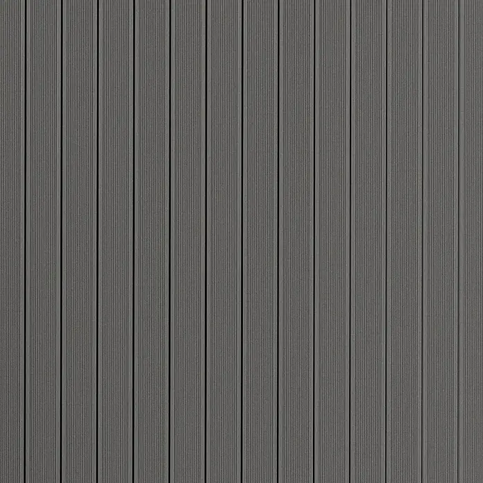 Kovalex WPC-Terrassendiele Exklusiv nach Maß - 300 x 14,5 x 2,6 cm, Grau - Detailaufnahme einer grauen Terrassendiele mit feiner Rillenstruktur, ideal für moderne Außenbereiche. Das robuste Material sorgt für Langlebigkeit.
