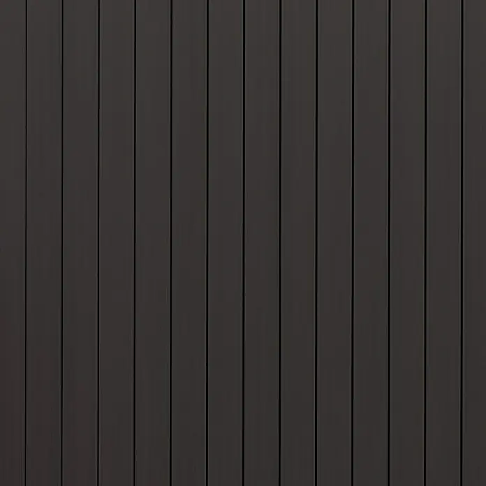 Kovalex WPC-Terrassendiele Massiv mit Struktur nach Maß - Graubraun, 310 x 14,5 x 2 cm - Nahaufnahme von dunkelbraunen, vertikal angeordneten Holzpaneelen, die eine natürliche und moderne Textur für Innen- und Außenbereiche bieten.