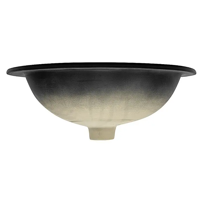 LuxeBath Einbauwaschbecken Handwaschbecken Schwarz inkl. Ablaufgarnitur mit Überlauf - Mit Überlauf, Schwarz - Nahaufnahme eines Waschbeckens mit schwarzem Rand, das zu einem hellen Beige verläuft. Das Design des Waschbeckens ist schlicht und elegant.
