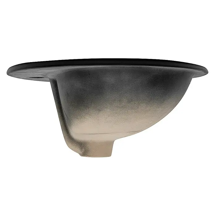 LuxeBath Einbauwaschbecken Handwaschbecken Schwarz inkl. Ablaufgarnitur mit Überlauf - Mit Überlauf, Schwarz - Ein Unterbauwaschbecken mit einem eleganten, abgerundeten Design, das einen Hauch von moderner Ästhetik in jedes Badezimmer bringt.