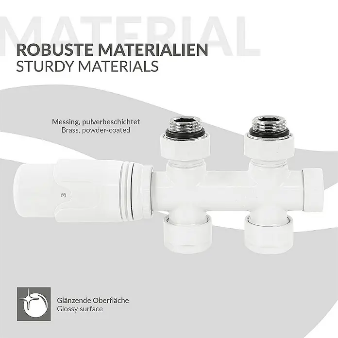 LuxeBath Thermostatventil - Durchgangsventil - Nahaufnahme eines Heizkörperthermostats aus robusten Materialien mit glänzender Oberfläche.