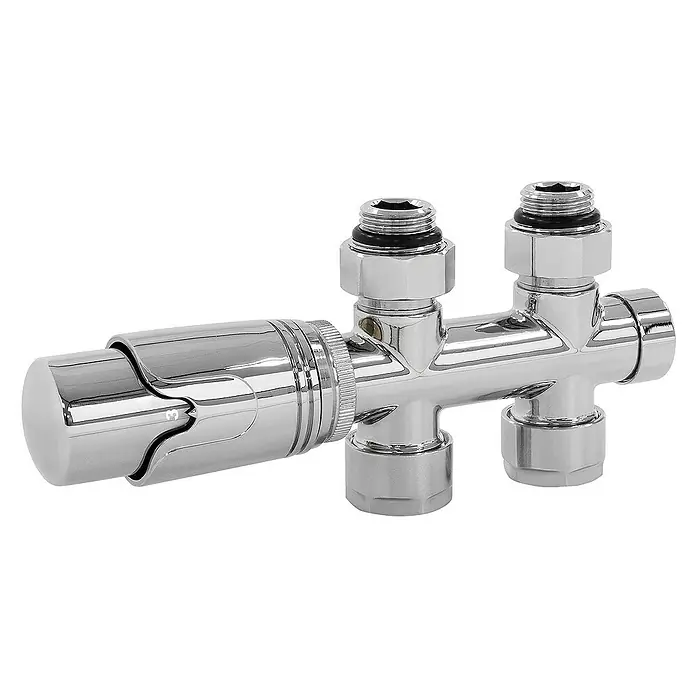 LuxeBath Thermostatventil - Durchgangsventil - Ein glänzendes Chrom-Heizkörperventil mit Thermostatkopf, das die Temperaturregelung für Heizkörper ermöglicht und ein modernes Design bietet.
