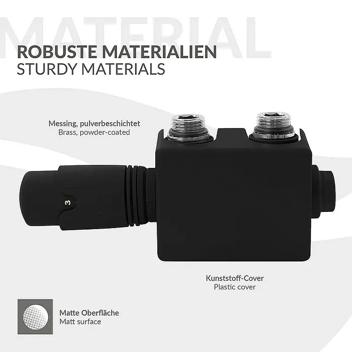 LuxeBath Thermostatventil-Set Schwarz Universal Eck-Durchgangsform + Thermostatkopf - Durchgangsventil - Robustes Material: Pulverbeschichtetes Messing, Kunststoffabdeckung und matte Oberfläche sorgen für Langlebigkeit und eine hochwertige Optik.