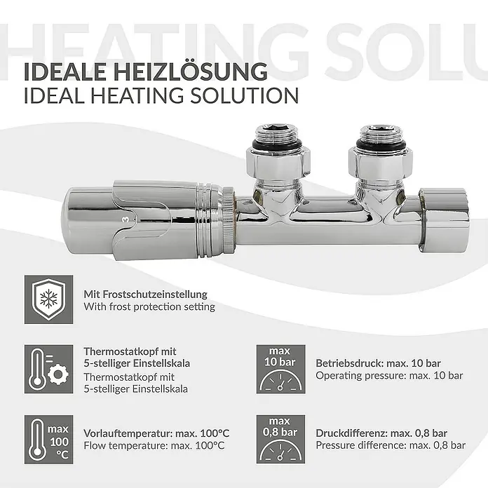 LuxeBath Thermostatventil - Eckventil - Thermostat-Heizkörperanschlussgarnitur: Heizungslösung mit Frostschutzeinstellung und Temperaturregelung.