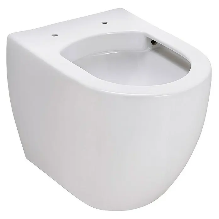 SCHÖNER WOHNEN-Kollektion Wand-WC Hänge-WC Antus Spülrandlos Weiß - Spülrandlos, Spülform: Tief, WC Abgang: Waagerecht, Weiß - Nahaufnahme einer wandhängenden weißen Toilette. Das moderne Design und die sauberen Linien sind ideal für moderne Badezimmer.
