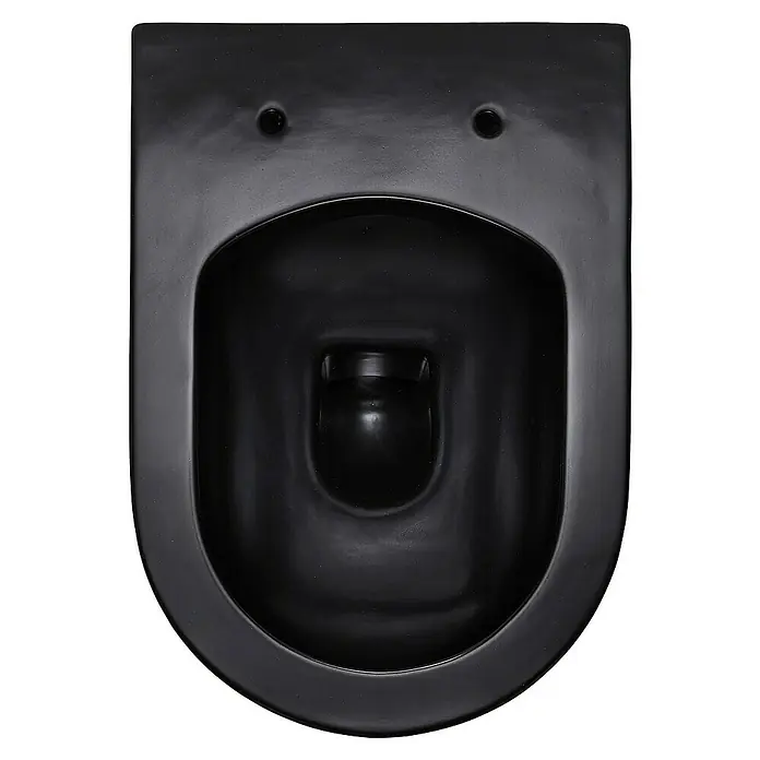 SCHÖNER WOHNEN-Kollektion Wand-WC Hänge-WC Antus Spülrandlos Mattschwarz - Spülrandlos, Spülform: Tief, Mattschwarz - Schwarze Wand-WC-Schüssel mit glatter Oberfläche und rechteckigem Design für moderne Badezimmer.